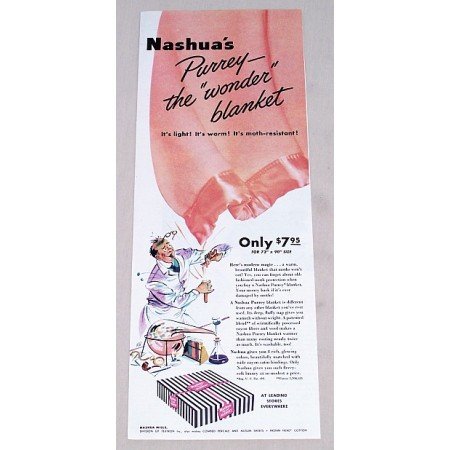 1949 Nashua Purrey Blanket Color Print Ad - Wonder Blanket