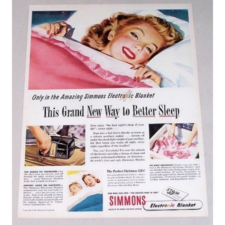 1946 Simmons Electronic Control Blanket Color Print Ad