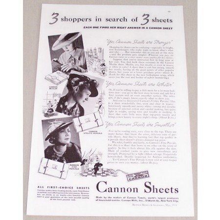 1935 Cannon Sheets Vintage Print Ad - 3 Shoppers In Search Of 3 Sheets