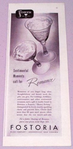 1943 Fostoria Romance Etched Glassware Vintage Print Ad