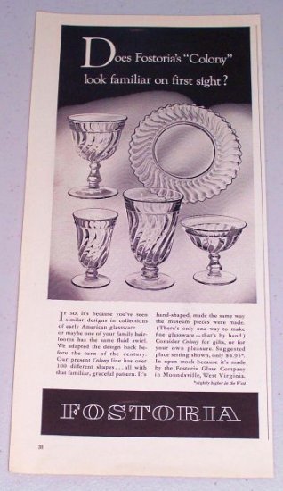 1954 Fostoria Colony Line Glassware Vintage Print Ad