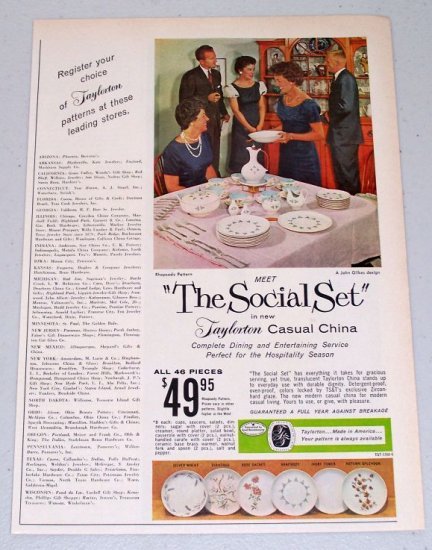 1960 Taylorton Casual China Rosemary Pattern Color Print Ad THE SOCIAL SET