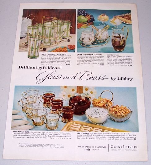 1960 Libbey Safedge Glassware Glass and Brass Glasses Set Color Print Ad