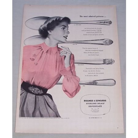 1950 Holmes Edwards Sterling Silverplate Flatware Color Print Ad