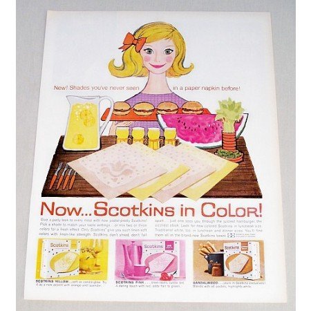 1960 Scotkins Table Napkins Color Print Art Ad
