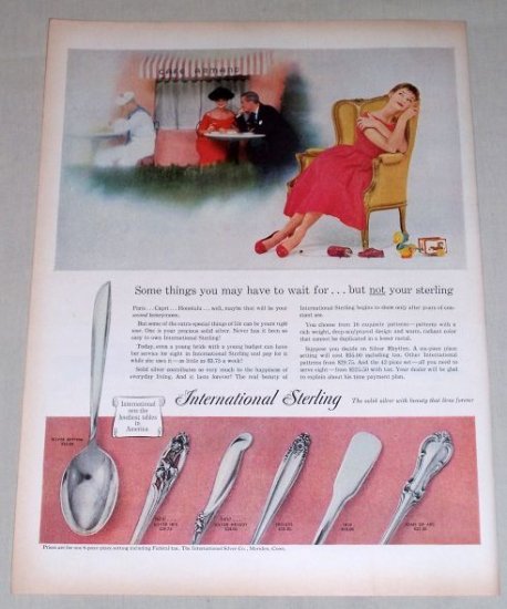 1956 International Sterling Silver Flatware Color Print Ad