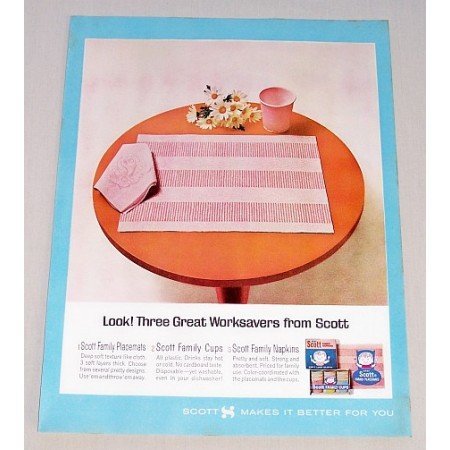 1964 Scott Table Placemats Napkins Color Print Ad