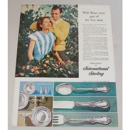 1948 International Sterling Wild Rose Flatware Color Print Ad