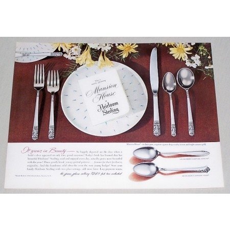 1950 Heirloom Sterling Mansion House Place Setting Color Print Ad