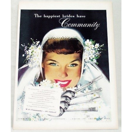 1948 Oneida Community Silverplate Flatware Wedding Art Color Print Ad