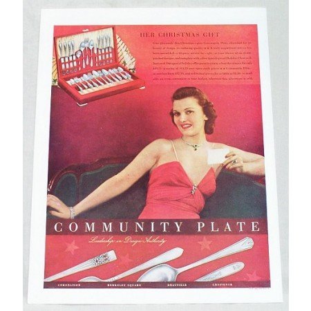 1937 Community Plate Silverware Color Print Ad - Her Christmas Gift