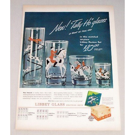 1946 Libbey Glass TALLY HO Hostess Glasses Set Color Print Ad