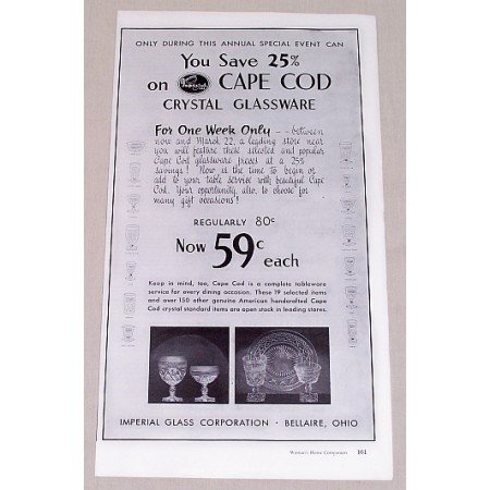 1953 Imperial Cape Cod Crystal Glassware Vintage Print Ad