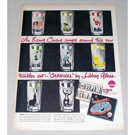 1946 Libbey Glass CARNIVAL Tumbler Glasses Set Color Print Ad