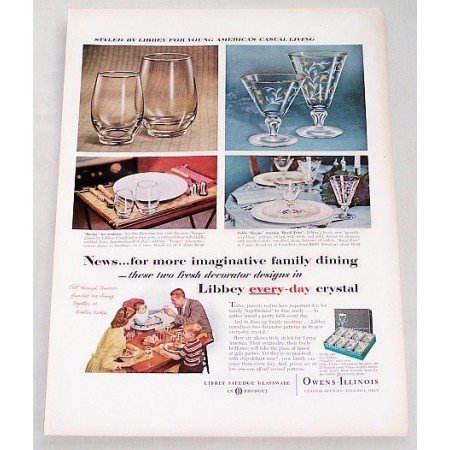 1956 Libbey Safedge Glassware Tempo Royal Fern Color Print Ad
