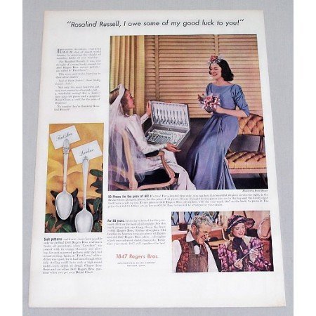 1938 Color Print Ad for 1847 Rogers Bros. Flatware Rosalind Russell