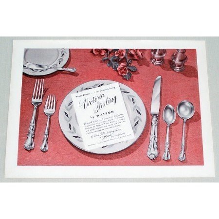 1953 Victoria Sterling By Watson Place Setting Color Print Ad