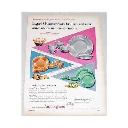 1954 Anchorglass Jade-ite Dinnerware Color Print Ad