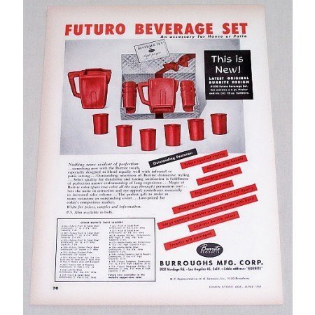 1950 Burrite Futuro 7pc Beverage Gift Set Color Print Ad