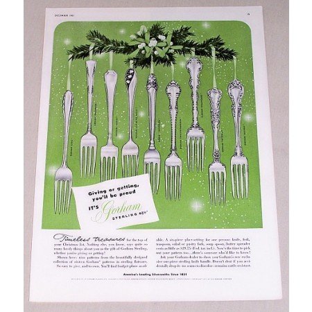 1951 Gorham Sterling Flatware Color Print Ad - Timeless Treasures