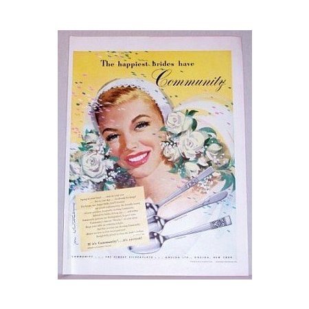 1948 Community Silverplate Flatware Color Print Wedding Art Ad - Happiest Bride