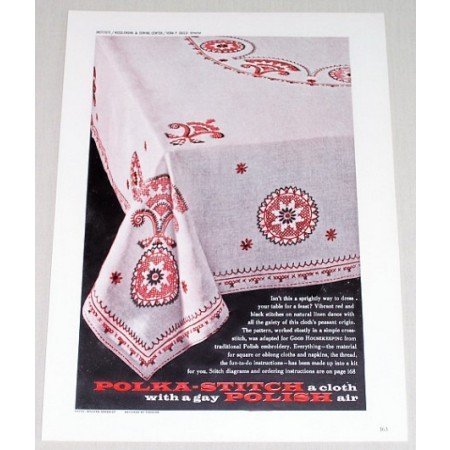 1961 Polka Stitch Tablecloth Color Print Ad