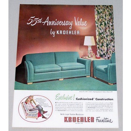 1948 Kroehler Living Room Furniture Color Print Ad