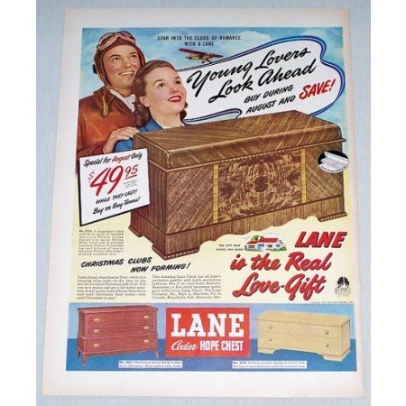 1948 Lane Cedar Hope Chest Color Print Ad Young Lovers