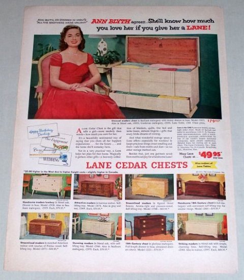 1953 Lane Cedar Chest Model 2853 Color Print Ad Celebrity Ann Blyth