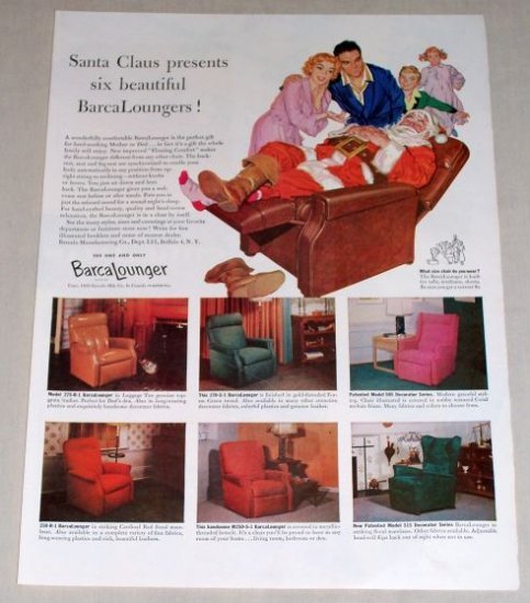 1953 Barcalounger Recliner Furniture Color Christmas Vintage Print Ad