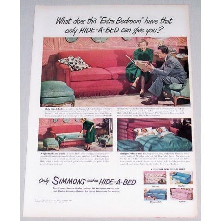 1948 Simmons Hide A Bed Sofa Color Print Ad - Extra Bedroom