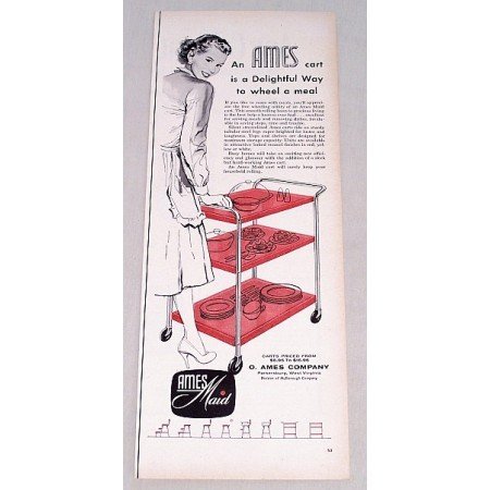 1956 Ames Maid Serving Cart Vintage Print Ad - Wheel A Meal