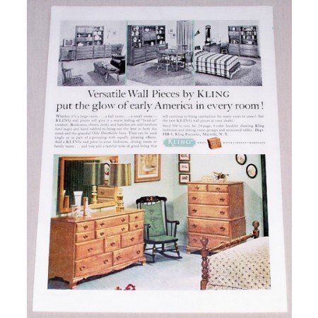 1962 Kling Wall Furniture Bookcases Chest Color Print Ad