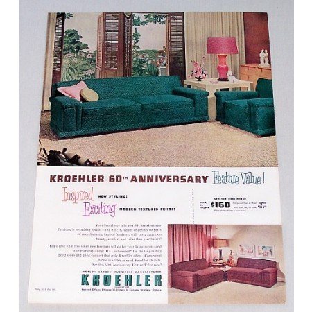 1953 Kroehler 60th Anniversary Living Room Furniture Color Print Ad