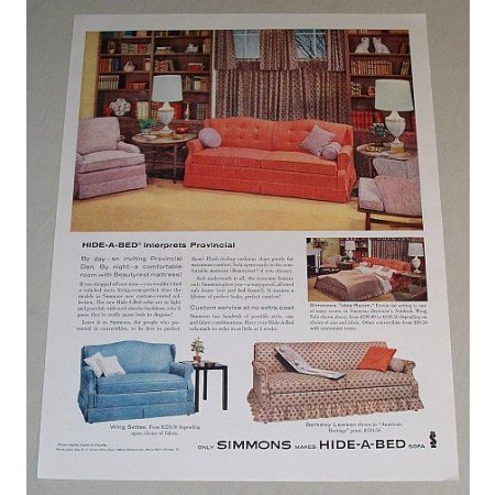 1958 Simmons Hide-A-Bed Sofa Color Print Ad