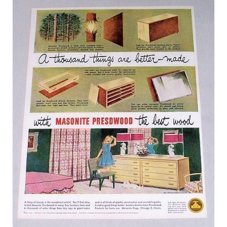 1949 Masonite Presdwood Furniture Color Print Ad