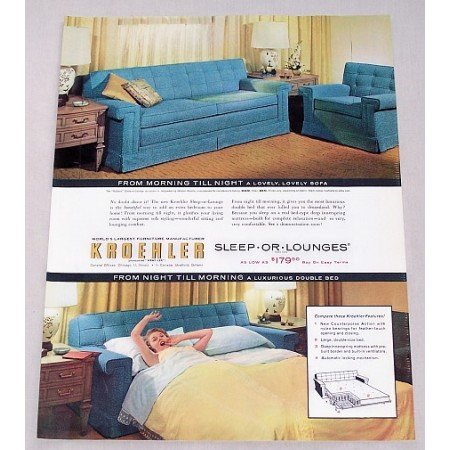 1956 Kroehler Sleep-Or-Lounges Couch Sleeper Color Print Ad