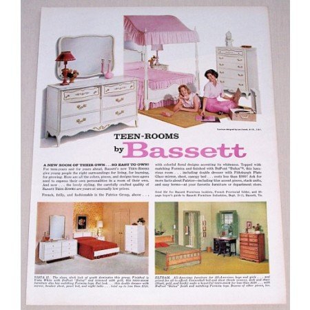 1961 Teen-Rooms by Bassett Bedroom Furniture Color Print Ad