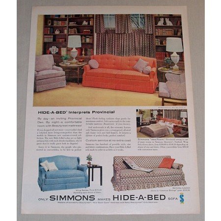 1958 Simmons Hide-A-Bed Sofa Color Print Ad