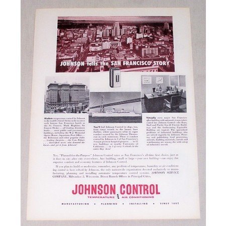 1954 Johnson Control Temp. Air Conditioning Vintage Print Ad San Francisco California