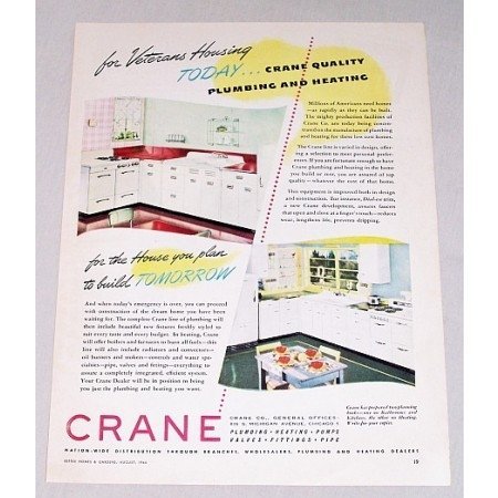 1946 Crane Plumbing Heating Color Print Ad