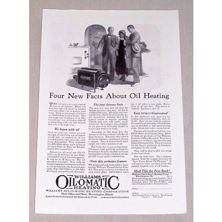 1925 Williams Oil-O-Matic Heating Vintage Print Ad - Four New Facts