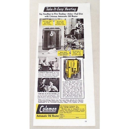 1947 Coleman Automatic Oil Heater Color Print Ad - Take It Easy Heat