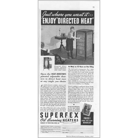 1935 Superfex Oil Burning Heaters Vintage Print Ad - Directed Heat