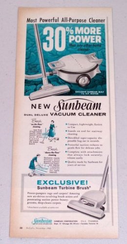 1960 Sunbeam Dual Deluxe Vacuum Cleaner Vintage Print Ad
