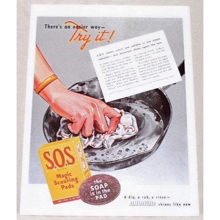 1938 SOS Magic Scouring Pads Color Print Ad