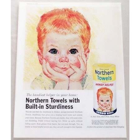 1961 Northern Towels Color Print Art Ad Handiest Helper