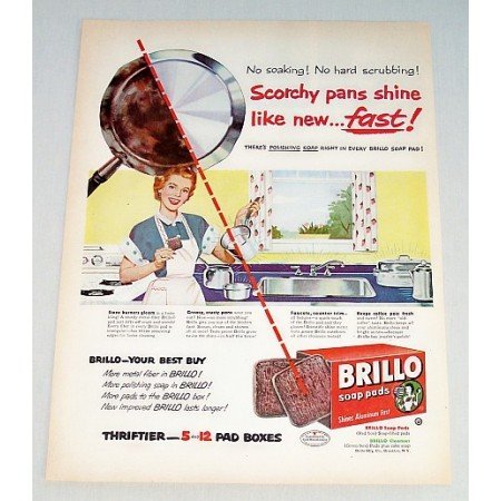 1952 Brillo Soap Pads Color Print Ad - Shine Like new