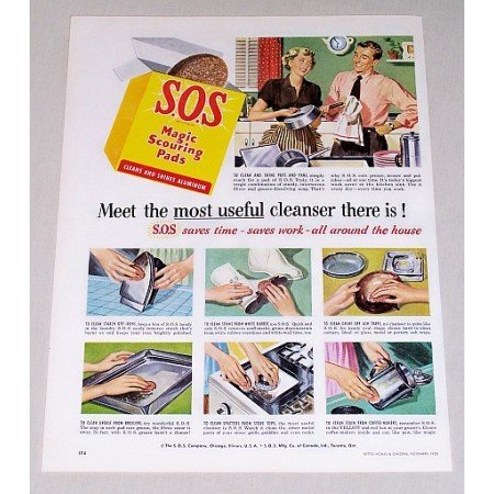 1950 SOS Magic Scouring Pads Color Print Ad - Most Useful