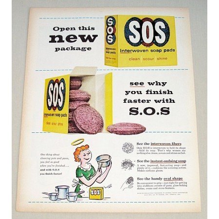 1959 SOS Interwoven Soap Pads Color Print Art Ad